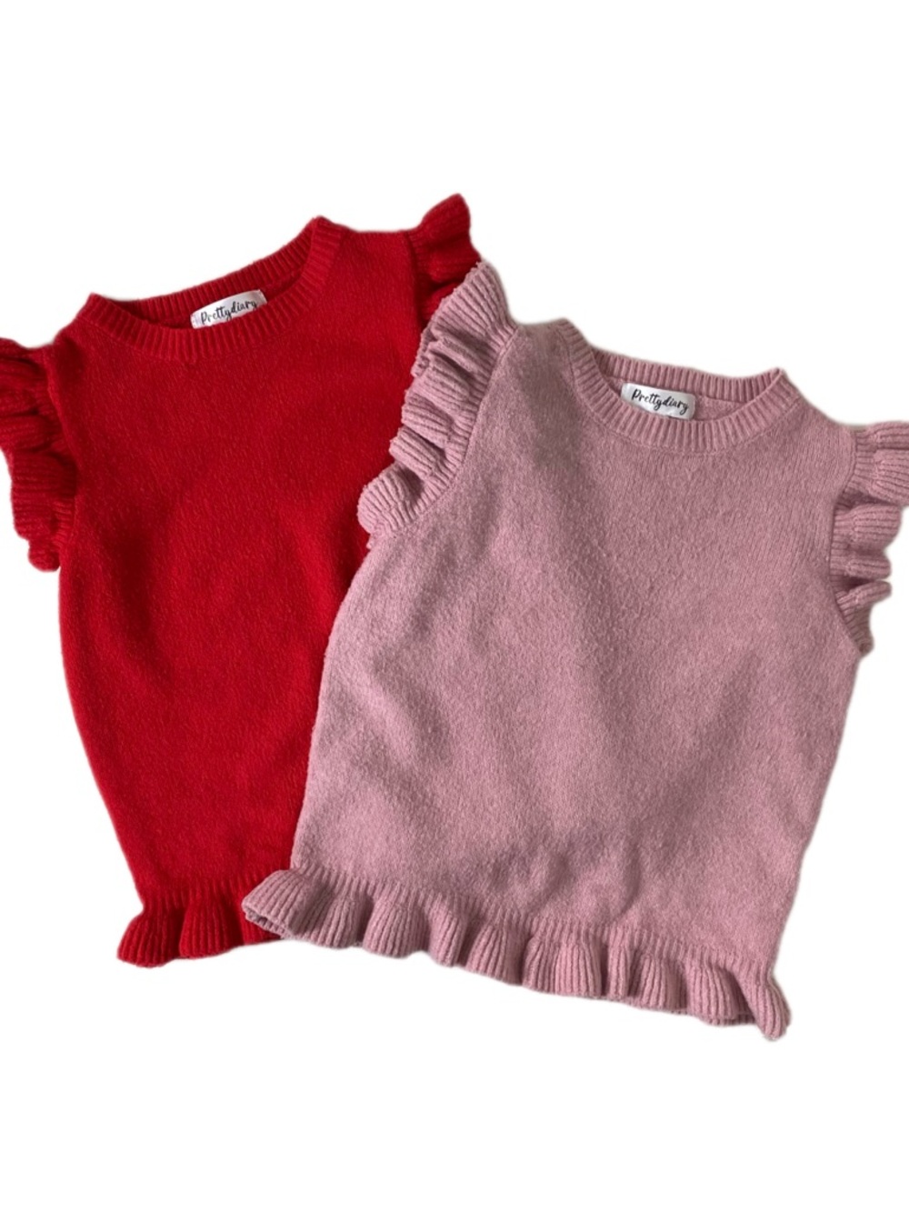 Bundle Girls Ruffle Sleeve Knit Sweater Vests Pink & Red Sleeveless Pullover Top